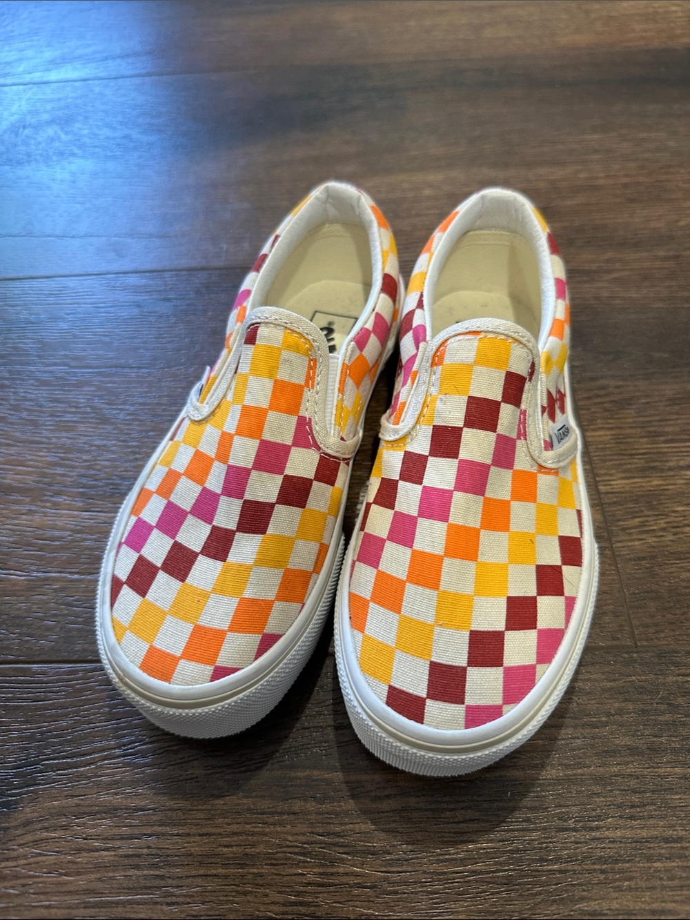 Vans Kids Checkerboard Slip-On Sneakers in Yellow, Pink & Burgundy